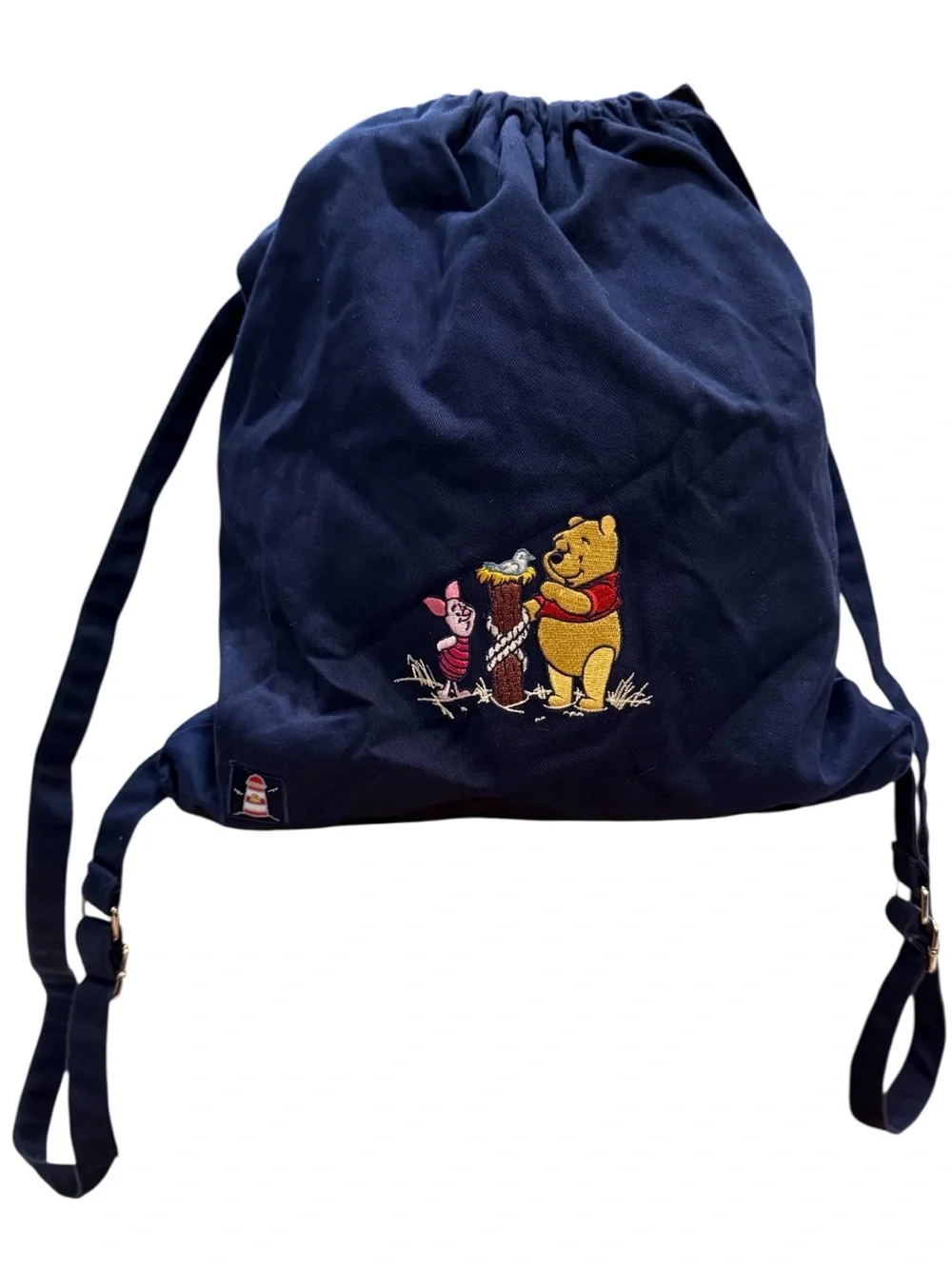 Disney Store Winnie The Pooh Piglet Navy Drawstring Backpack Embroidered Bag